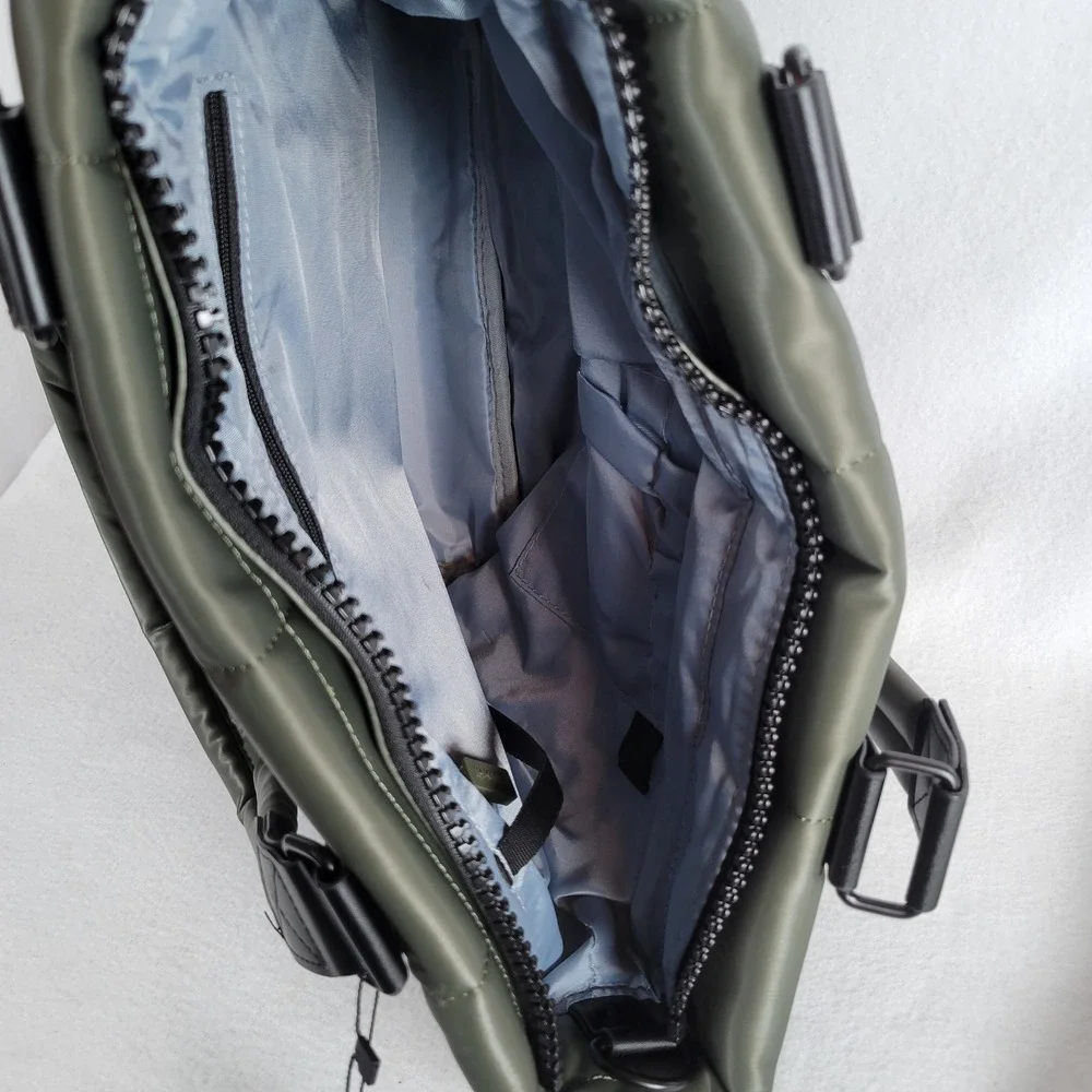 IHKWIP Womens Checkmate Shoulder Tote Padded Quilted Puffer Bag Medium Green